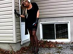 My new girlfriend teases me smoking outside in lingerie