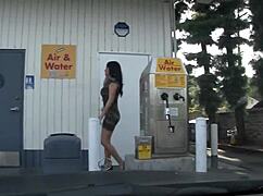 Watch Kimber Sky flaunt her big boobs while sucking a monster cock through the glory hole!