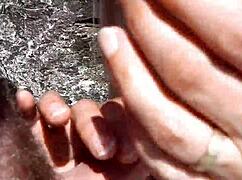 Intense piss and cum drenching on sandy beach