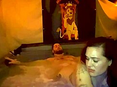 Quickie creampie hot tub fuck with santana red in jacuzzi.