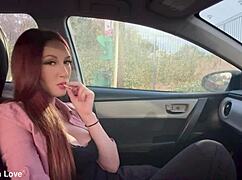 Italian Big Tits Milf Artemisia Love's Intriguing Solo Smoking Session in the Car