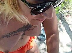 mexican slut flashes tits and ass in public then sucks cock eagerly