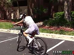 Tiny ebony girl gets cum on face.