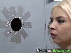 Blonde gets ass fucked in gloryhole encounter.
