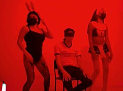 scruffy man invites to exclusive catwalk sexy lingerie dance