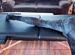 Stretching in compression pants on the massage table, HD short version 😌