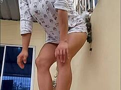 daring housewife walks around her bosss house in a skirt without panties 😏