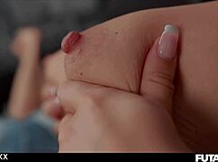 Stepmom's Huge Cock Sucked by Stepdaughter in Intense Futanari Blowjob with Facial Cumshot