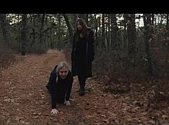 two sick perverts drag the bubble butt milf into the forest for a kinky crawl