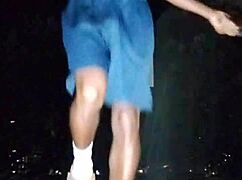 in the park, a cute brunette works out at the gym with her uncle