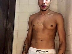 Amateur Interracial Novinho With Thick Cock Masturbating In Shower Bath Homemade Handjob Closeup