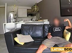 hot black latina bikini model cums from deep anal on producer's cock