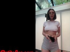 Cute Latina teacher plays with dildo after class.