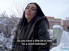 Blue-Eyed Babe Sucks Big Dick In Snowy Public Spot