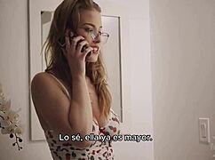 OH MY GOD, the CUTE BUSTY REDHEAD in GLASSES is FUCKING the SPANISH SUB and ENJOYING it!