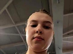 hey, she's masturbating so hard in the gym, you won't believe the intensity