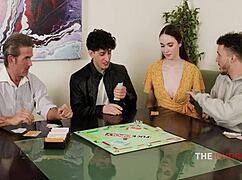 Daddy fucks teen pussy during family game night