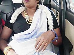 In the car, the beautiful bhabi gets romantic with her husband's brother amid dirty Telugu talks