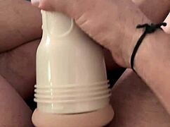 Intensely jerking off big dick with fleshlight