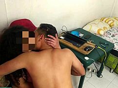 curvy brunette with curly hair gets taken in her office