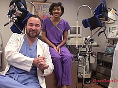 Jackie Banes undergoes her yearly physical examination with gloves and latex