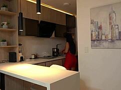 Big-bottomed stepmom catches stepson with girlfriend and joins threesome