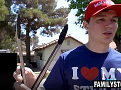 Penelope Kay Receives Spectacular Cum Fireworks On Her Face From Stepdad Will Pounder And Stepbrother Josh Rivers