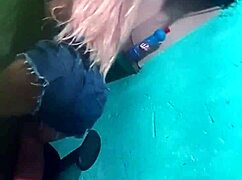 Blonde fuck doll masturbates outdoors in lingerie