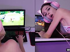 Is the skinny gamer ready for her roommate's domination?