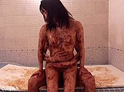 Valentine's day chocolate-covered wife shakes hips wildly for multiple orgasms in homemade video