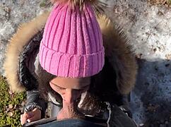 I let a stranger cum in my pussy in a snowy forest - creampie