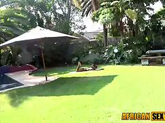 Ebony hot milf sucks my cock at the backyard for homemade sex tape