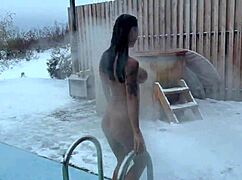 monika fox gives winter quick blowjob and masturbates in nature surrounded by snow