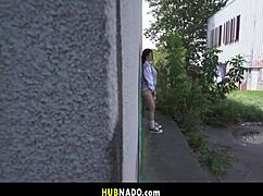 public masturbator in outdoor setting with big cock and tattoo