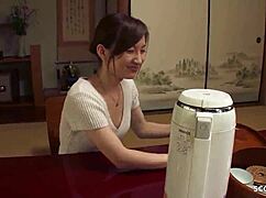 Skinny Asian wife chats while sucking stranger's cock and swallowing in POV JAV