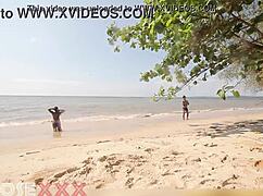 Caribbean Naked Girl's Ass Touched by Stranger on Beach After Shower!