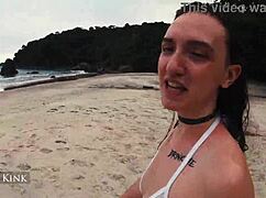 Alice Kink strips micro bikini on public beach