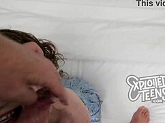 She has braces and big natural tits in her first porn