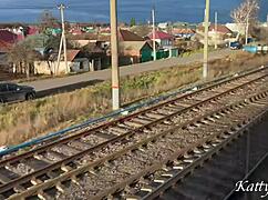 public sex in train toilet while people wait in line
