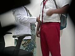 lady doctor tenderly checking school student's dick