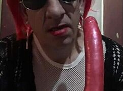 bisexual crossdresser mark wright fucks a dildo on a stick then sucks it clean wishing it was your cock instead of this rubber one