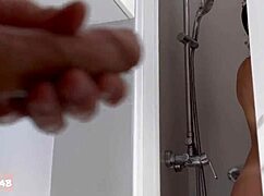 Caught me jerking off while she showering lick and fuck her meaty pussy