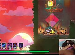 chubby ebony gamer girl gets fucked with dildo while playing dead cells video game