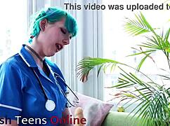 Blue Haired Alternative Nurse Takes Care Of Your Cock In An Appointment With Big Natural Tits