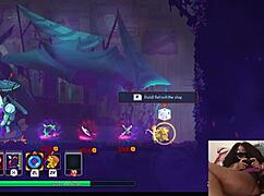 chubby ebony gamer girl gets fucked with dildo while playing dead cells video game
