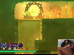 chubby ebony gamer girl gets fucked with dildo while playing dead cells video game