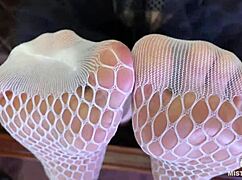Goddess Foot Teasing In Cute White Fishnets On The Bed