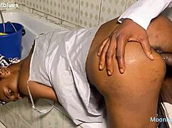 Horny housewife moans while fucking bbc plumber in bathroom