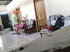 stepmother resting on sofa, stepson arrives and fucks her hard like whore!