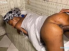 Horny housewife moans while fucking bbc plumber in bathroom